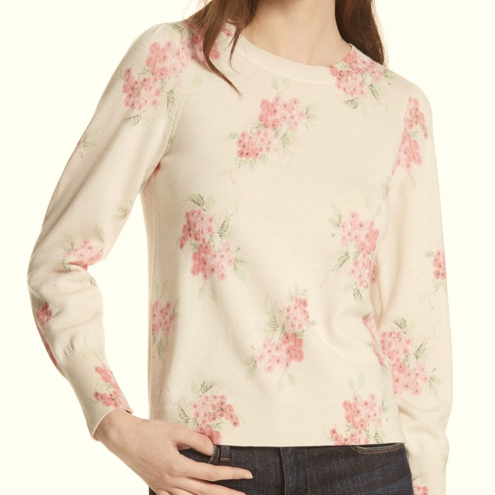 New! Rebecca Taylor Maia Fleur Wool Sweater in Vanilla Combo  Medium